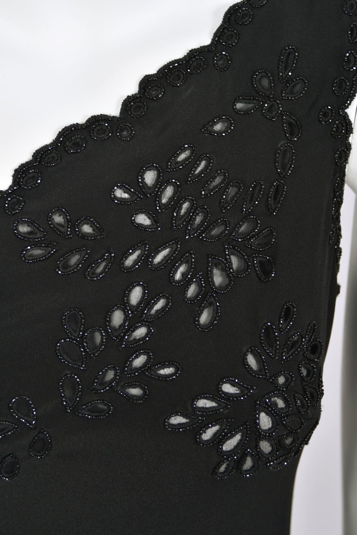 1998 Valentino Runway Black Beaded Cut-Out Silk &amp; Sheer Lace Bias-Cut Gown