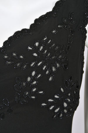 1998 Valentino Runway Black Beaded Cut-Out Silk & Sheer Lace Bias-Cut Gown