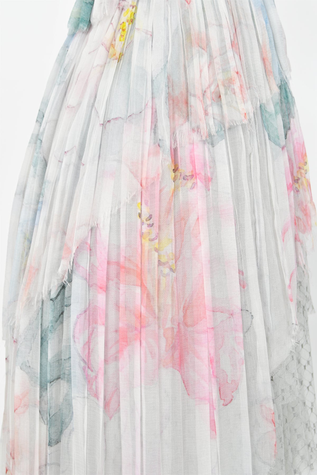 2013 Chanel by Karl Lagerfeld Pastel Floral Silk &amp; Sheer Tulle Strapless Dress