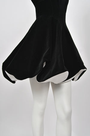 1996 Thierry Mugler Black Velvet & White Silk Sculpted Futuristic Mini Dress