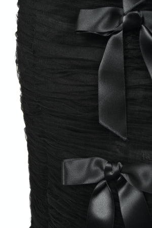 2011 Oscar de la Renta Black Ruched Silk Strapless Bustier Hourglass Trained Gown