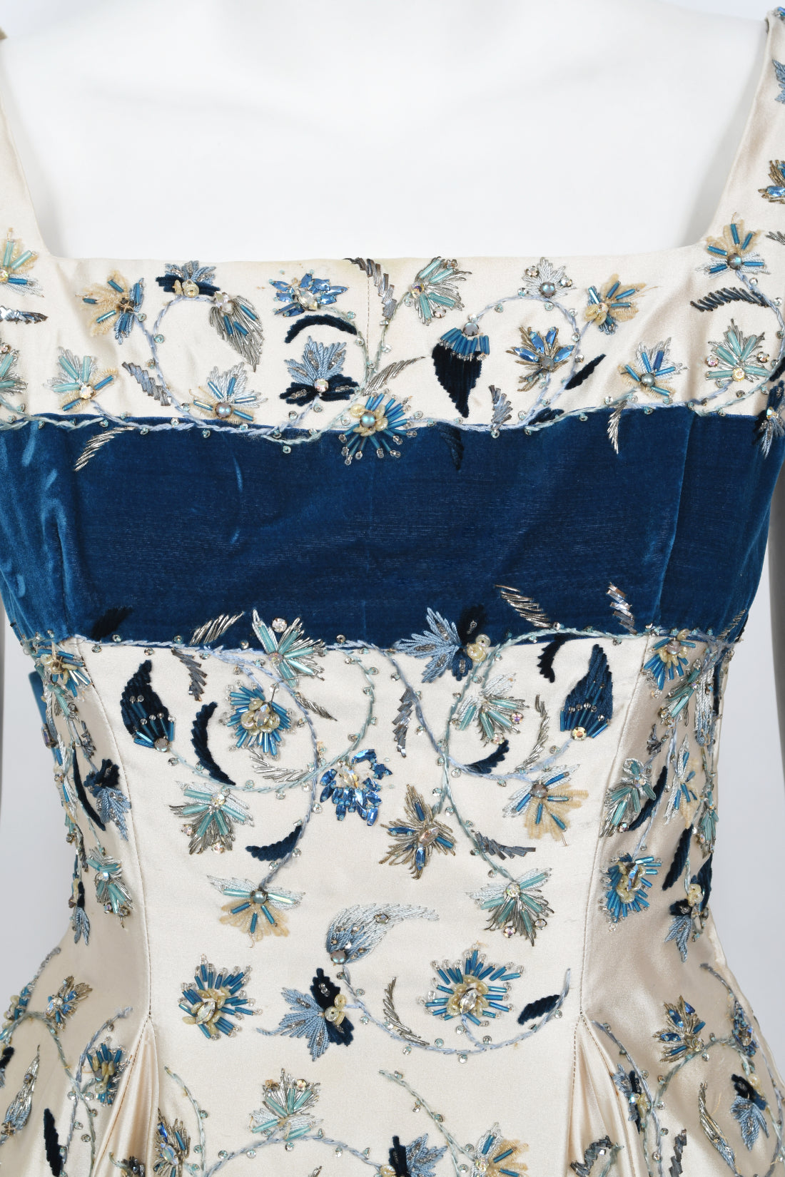 1956 Jacques Griffe Haute Couture Documented Embroidered Beaded Ivory Satin Gown