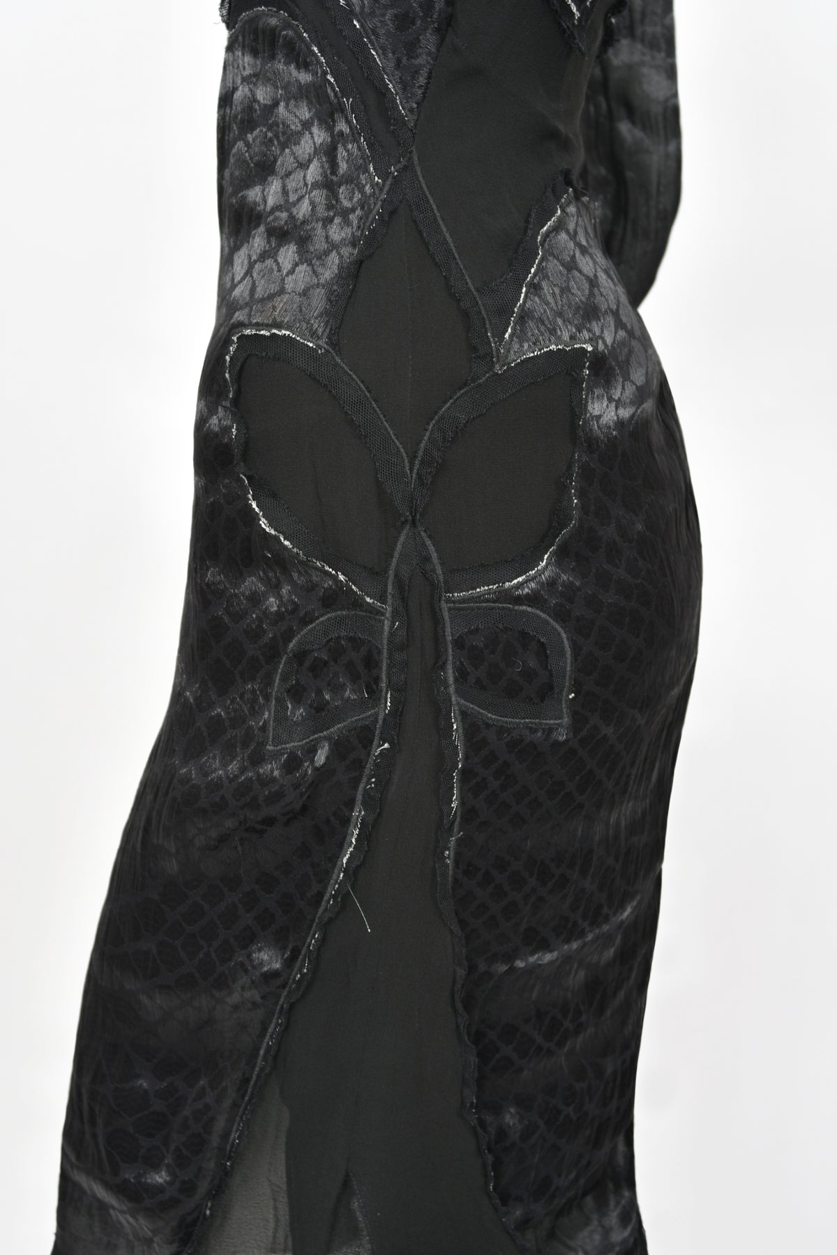 2004 Tom Ford for Yves Saint Laurent Runway Sheer Black Boned Off-Shoulder Hourglass Dress