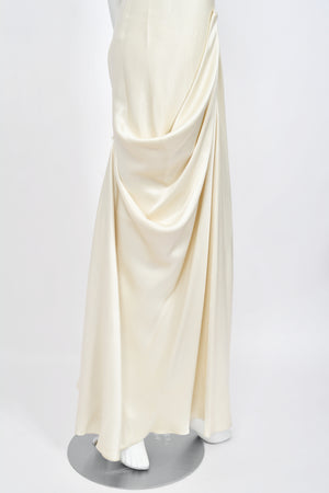 1999 John Galliano Ivory Satin Asymmetric Drape Hourglass Optional Trained Gown