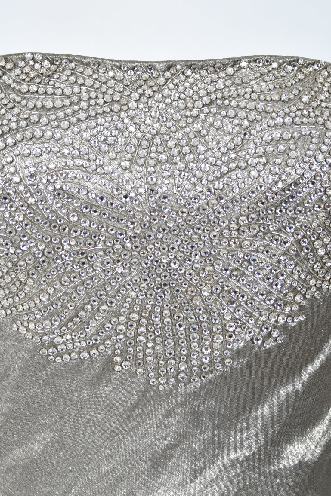 2007 Ralph Lauren Beaded Rhinestone Metallic Silver Lamé Strapless Bias-Cut Gown