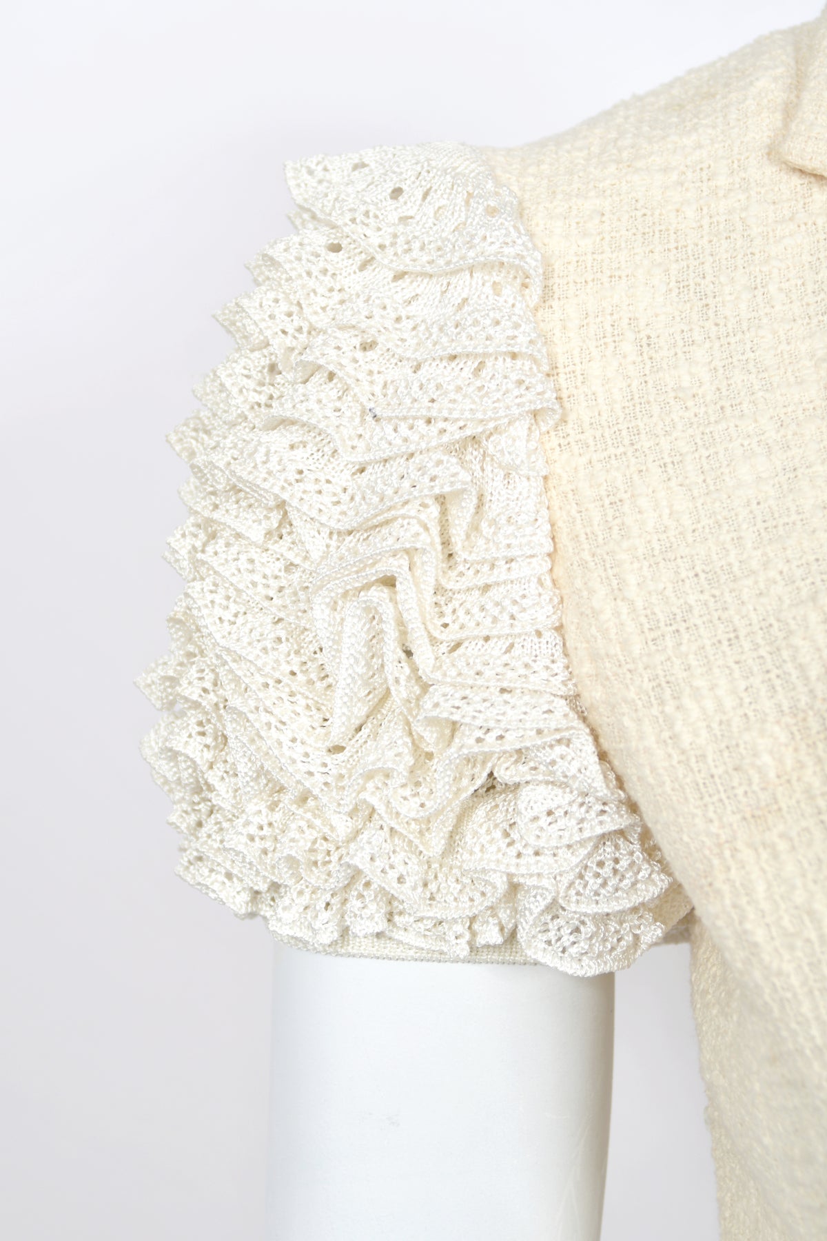 1998 John Galliano ‘Haute Bohème’ Collection Ivory Knit Ruffle Sleeve Jacket &amp; Bias-Cut Skirt Set w/Tags