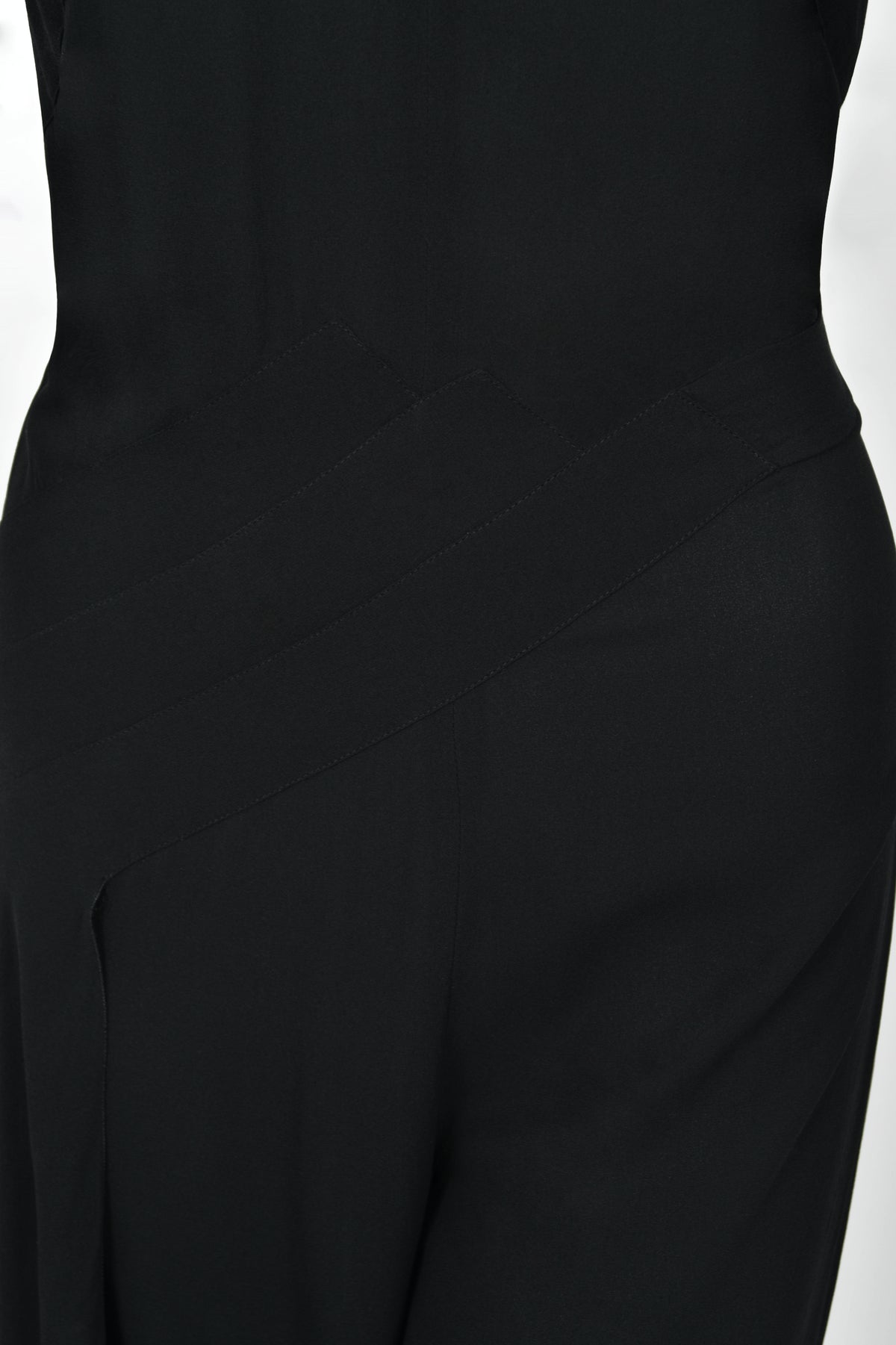 1999 Chanel by Karl Lagerfeld Runway Black Crepe Low-Plunge Draped Sash Jumpsuit