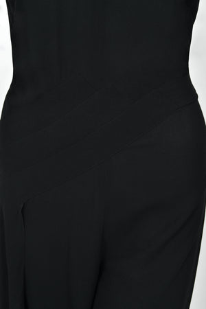 1999 Chanel by Karl Lagerfeld Runway Black Crepe Low-Plunge Draped Sash Jumpsuit