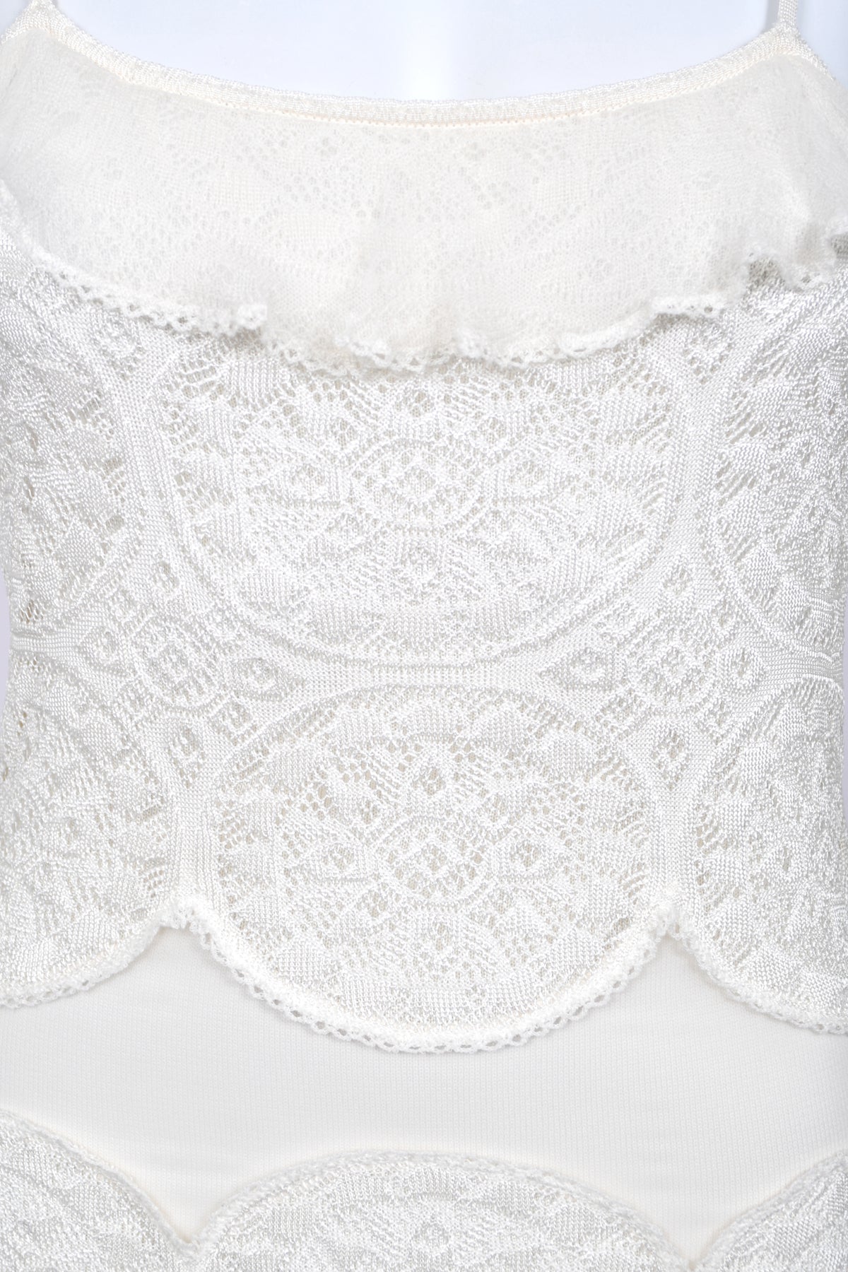 2005 Christian Dior by John Galliano Ivory Knit Appliqué Sheer Silk Fitted Slip Dress