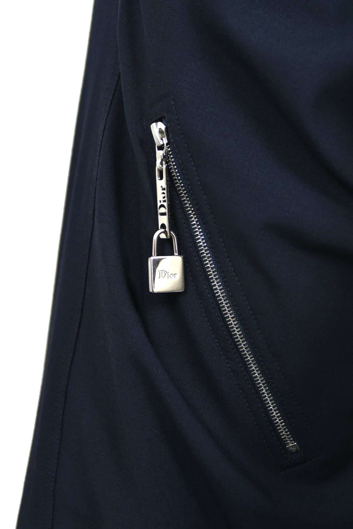 2004 Christian Dior by John Galliano Navy Stretch Silk Sheer-Sleeves Hourglass Dress