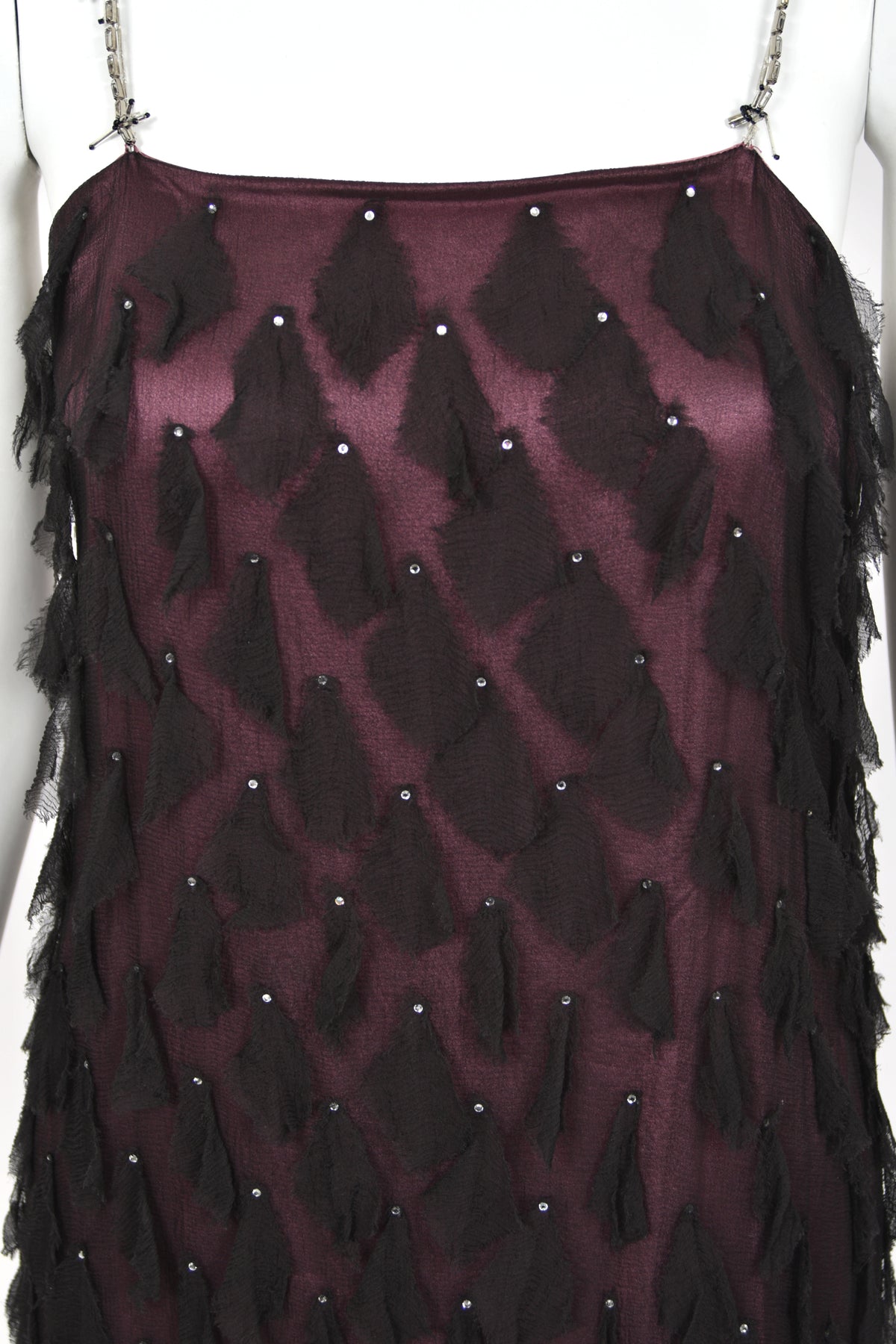 1998 Versace Runway Purple & Black 'Petal' Silk Chiffon Crystal-Straps Mini Dress