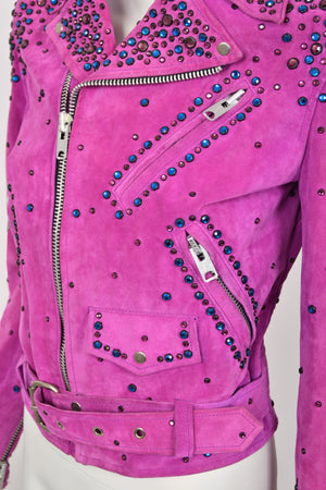 1990 Bob Mackie for Cher Signed Studded Fuchsia Suede Motorcycle Jacket & Boots