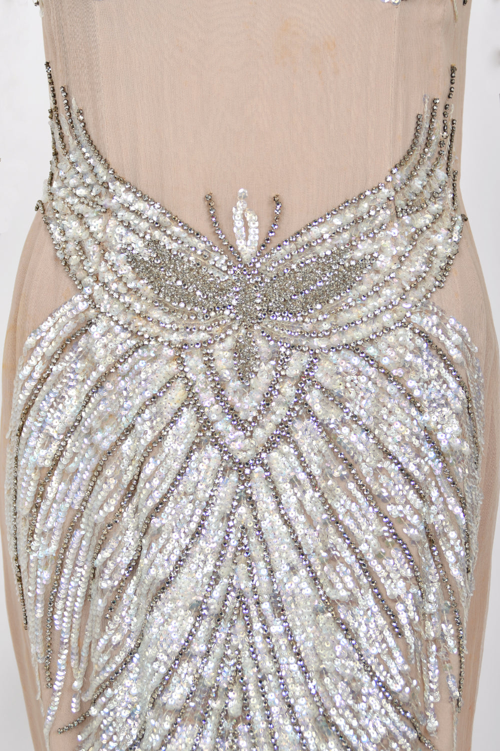 1962 Mr. Blackwell Custom Couture Rhinestone Sequin Wings Nude-Illusion Gown