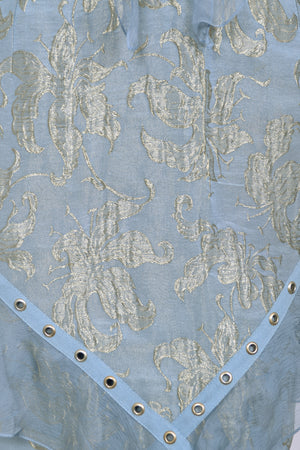 2003 Christian Dior by John Galliano Metallic Powder Blue Floral Silk Brocade Lace Up Bias-Cut Gown