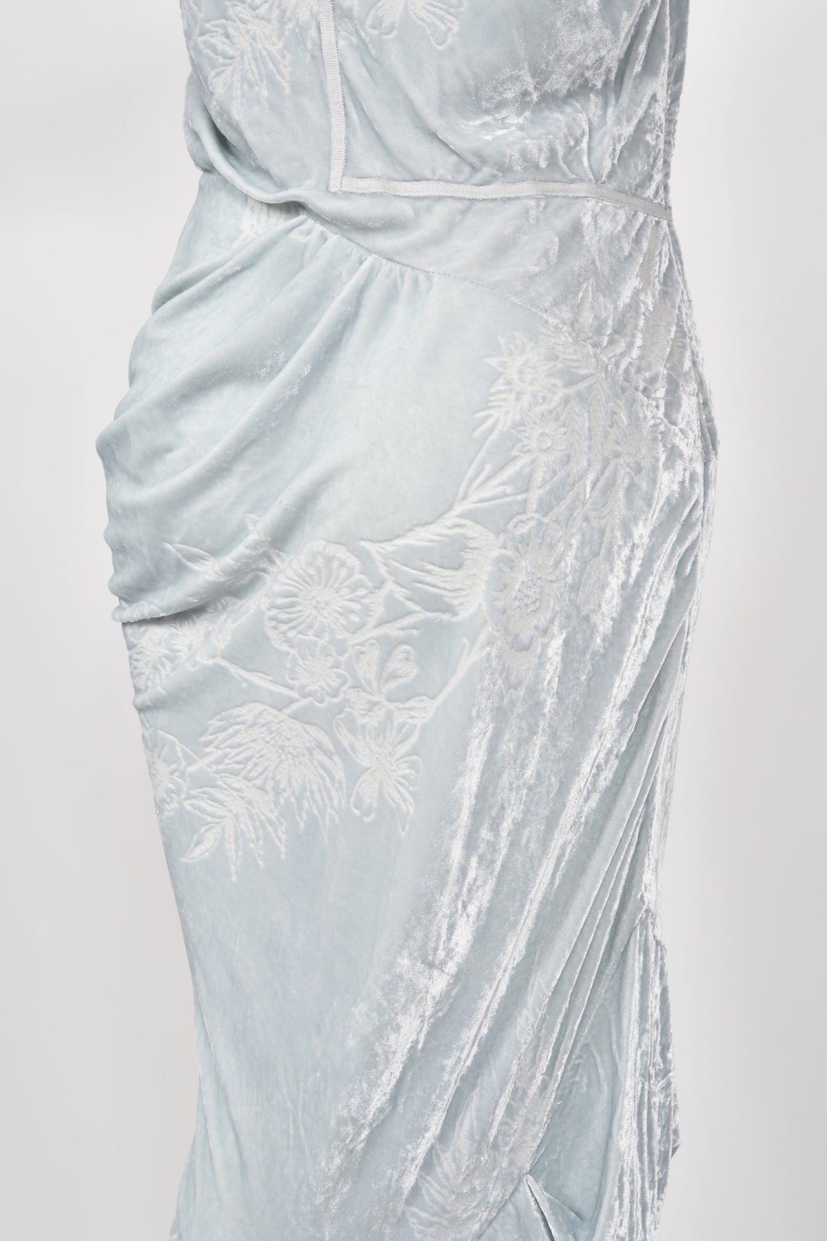 2006 Christian Dior by John Galliano Ice Blue Silk Velvet Asymmetric Draped Bias-Cut Gown
