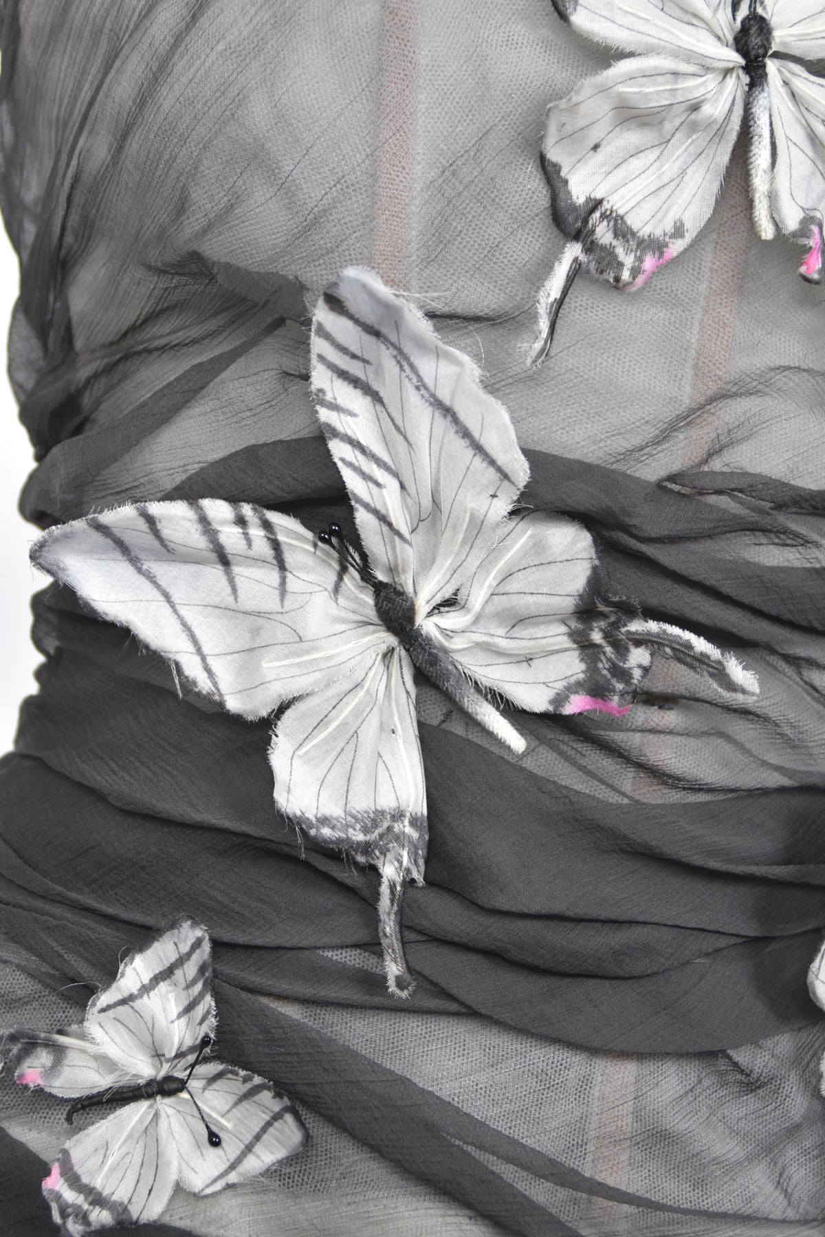 1998 Dolce &amp; Gabbana 'Stromboli Collection' Hand-Painted Butterflies Grey Sheer Silk Corset Gown