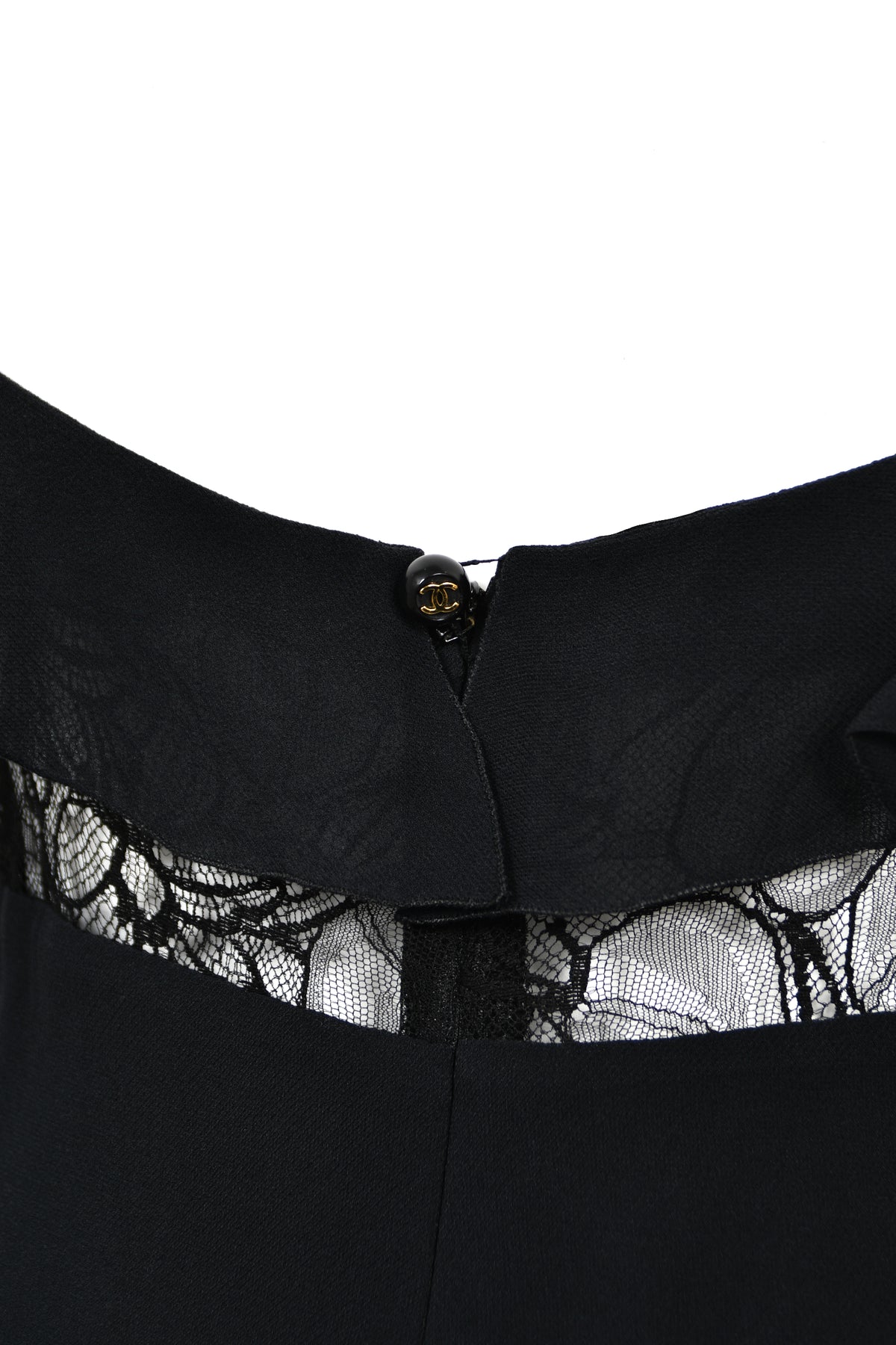 1994 Chanel by Karl Lagerfeld Cruise Collection Sheer Black Lace Ruffle-Trim Lingerie Gown