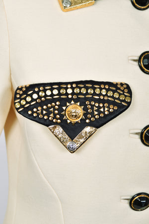 1992 Gianni Versace 'Miss S & M' Runway Collection Ivory Wool Studded Leather Editorial Jacket