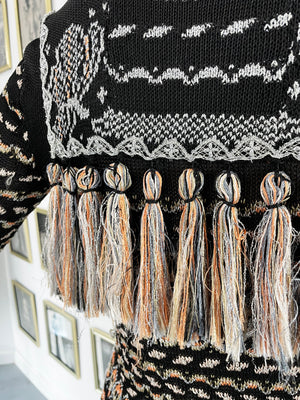 1970's Bill Gibb Metallic Knit Insect Novelty Tassel Sweater Dress Set