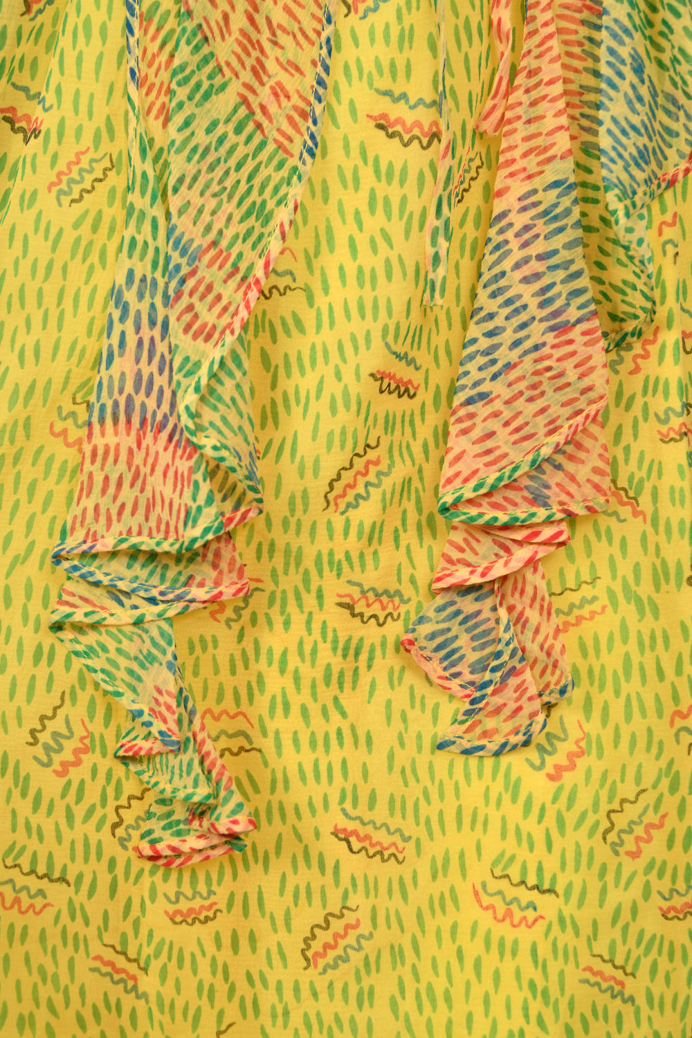 1971 Ossie Clark for Quorum Celia Birtwell Yellow Print Sheer Silk Chiffon Cut-Out Dress