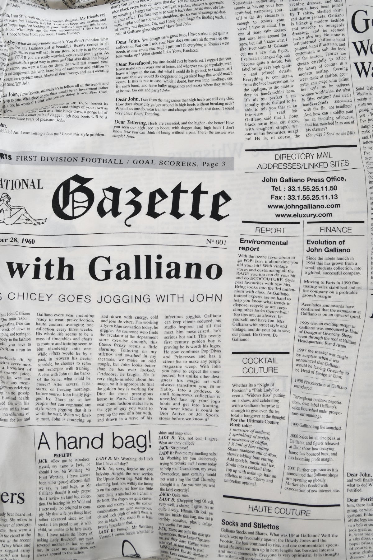 2006 John Galliano Documented Newspaper Print Silk Bias-Cut Slip Dress