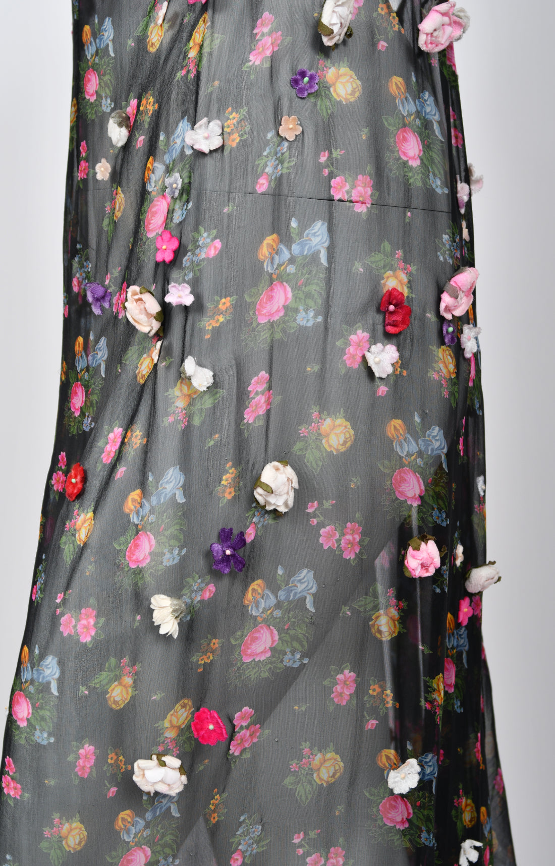 1999 Dolce &amp; Gabbana Sheer Appliqué Floral Silk Built-In Bra Slip Dress