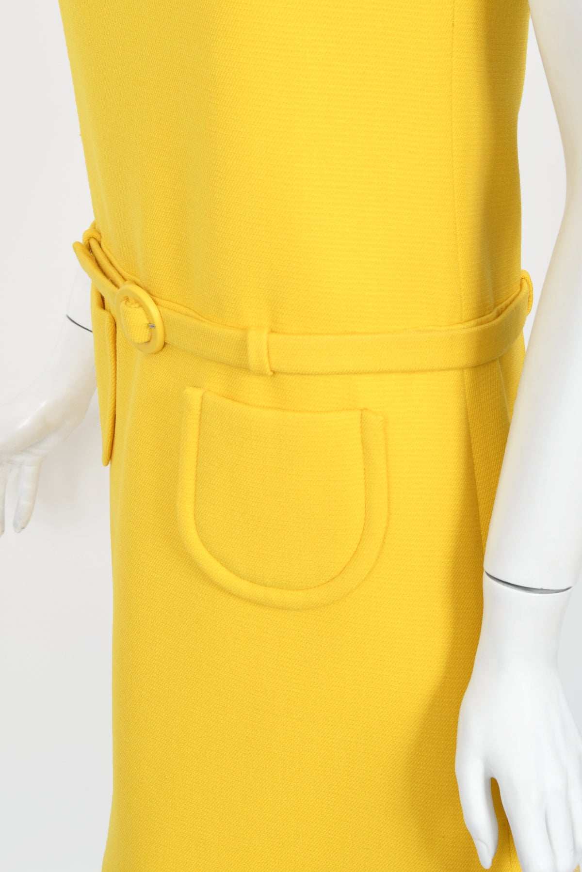 1968 André Courrèges Couture Yellow Wool Belted Space-Age Mod Dress