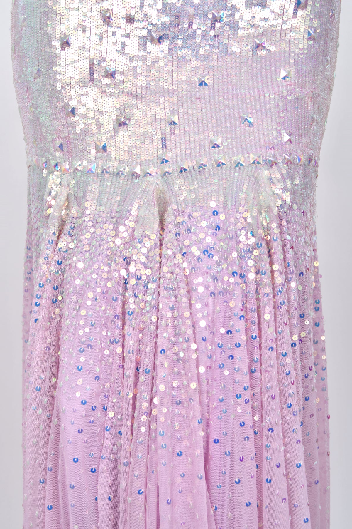 2012 Blumarine Runway Iridescent Lilac Pink Fully Sequin Cut-Out Hourglass Mermaid Gown