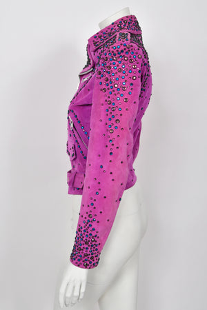 1990 Bob Mackie for Cher Signed Studded Fuchsia Suede Motorcycle Jacket & Boots