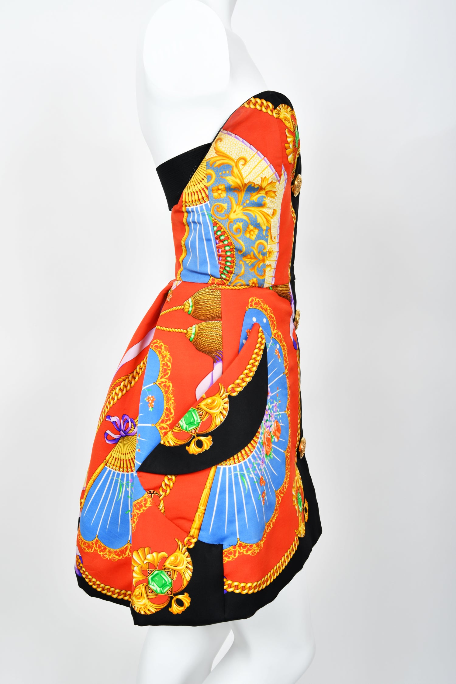 Vintage 1991 Gianni Versace Documented Runway Baroque Print Silk Strapless Mini Dress Vintage 1991 Gianni Versace Documented Runway Baroque Print Silk Strapless Mini Dress