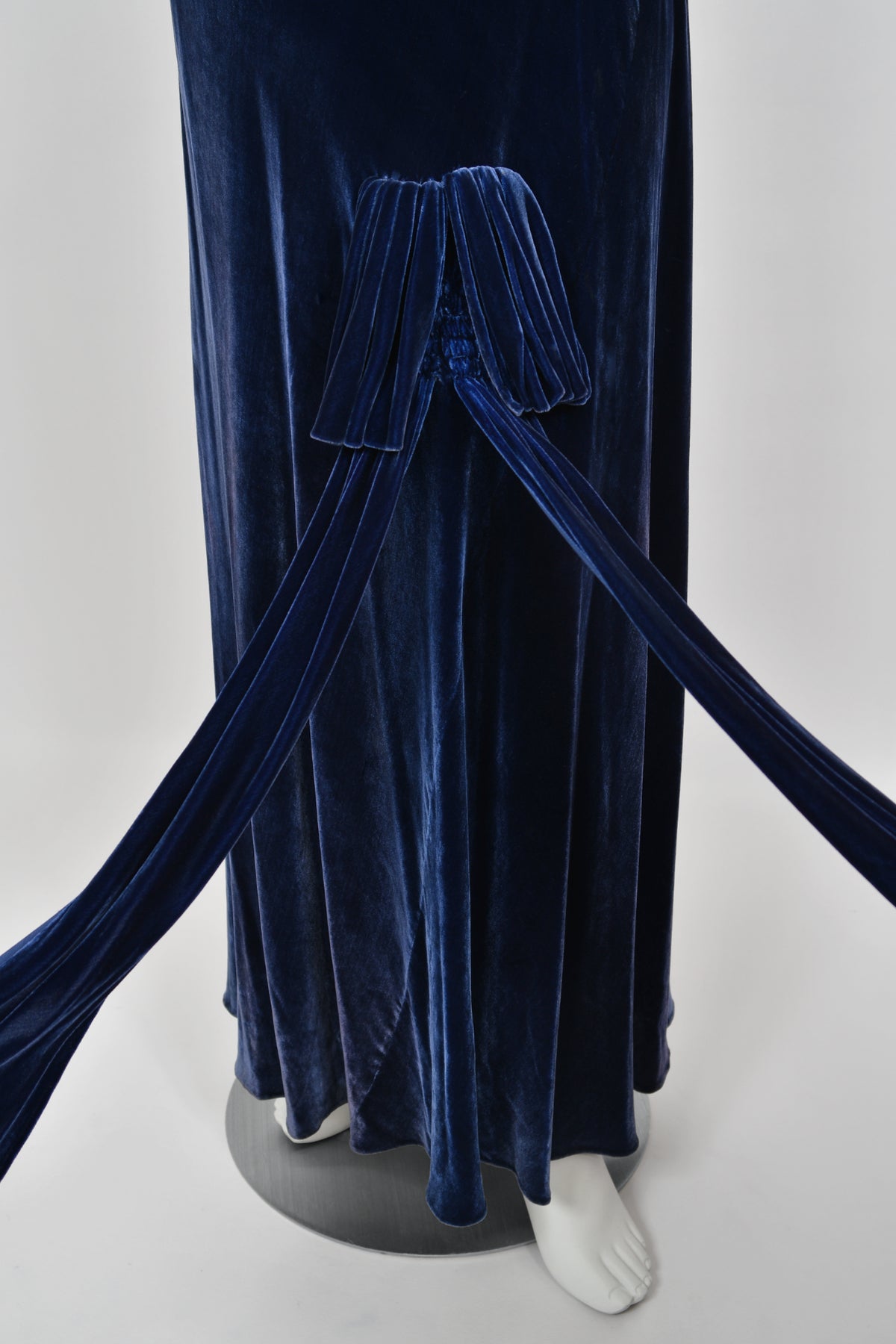 1930 Molyneux Haute Couture Documented Sapphire Blue Silk Velvet Bias-Cut Gown
