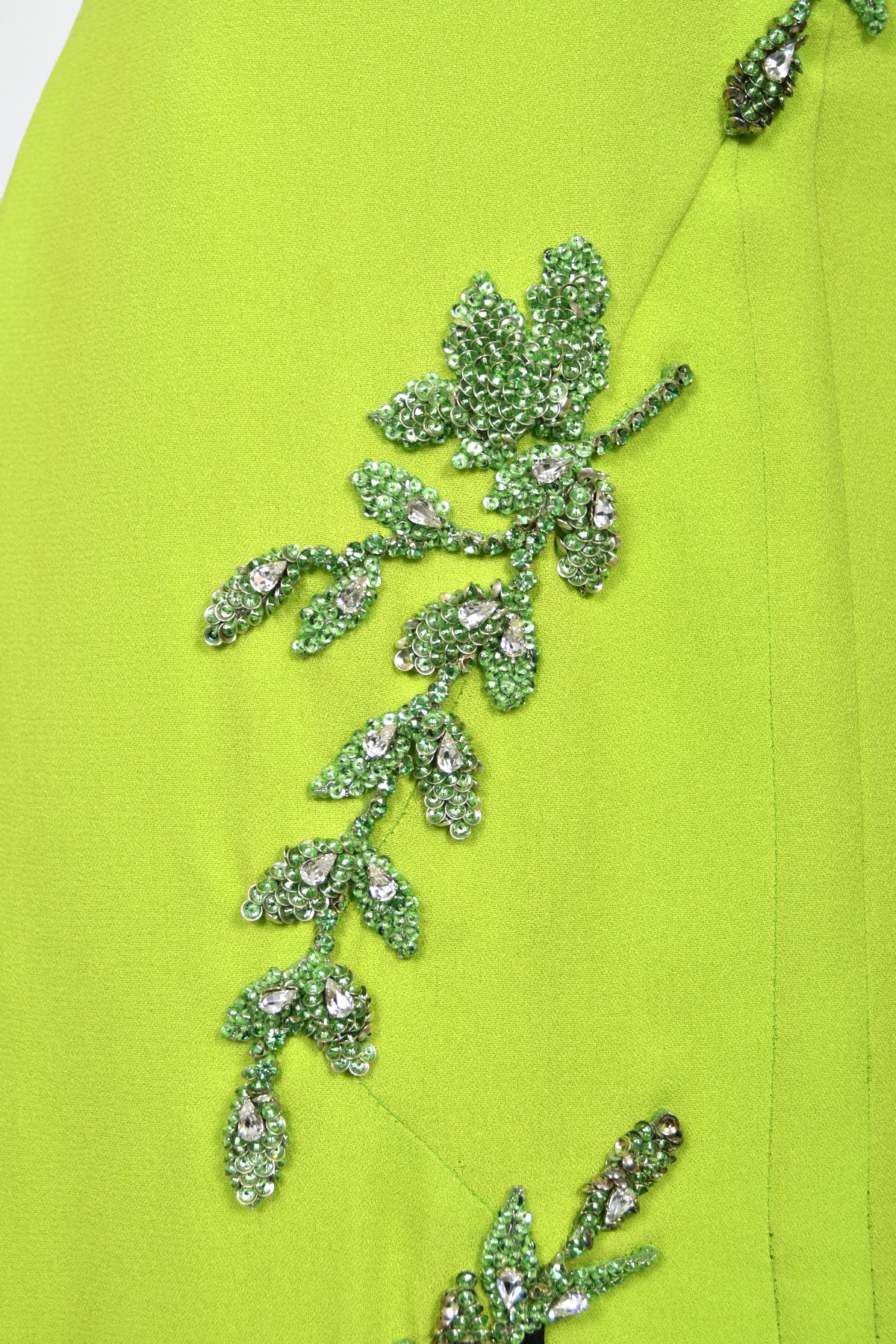1997 Gianni Versace Lifetime Runway Lime Green & Black Embellished Silk High-Low Dress