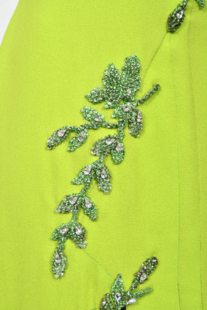 1997 Gianni Versace Lifetime Runway Lime Green & Black Embellished Silk High-Low Dress