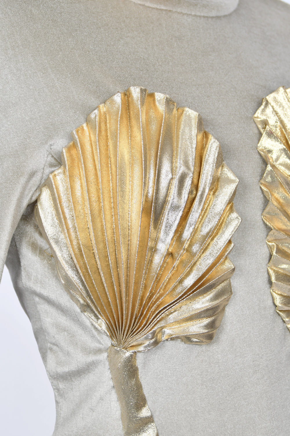 1984 Thierry Mugler &#39;Winter of the Angels&#39; Metallic Gold Lamè &amp; Stretch Velvet Gown