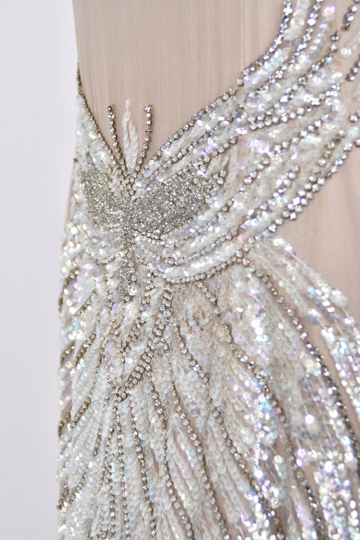 1962 Mr. Blackwell Custom Couture Rhinestone Sequin Wings Nude-Illusion Gown