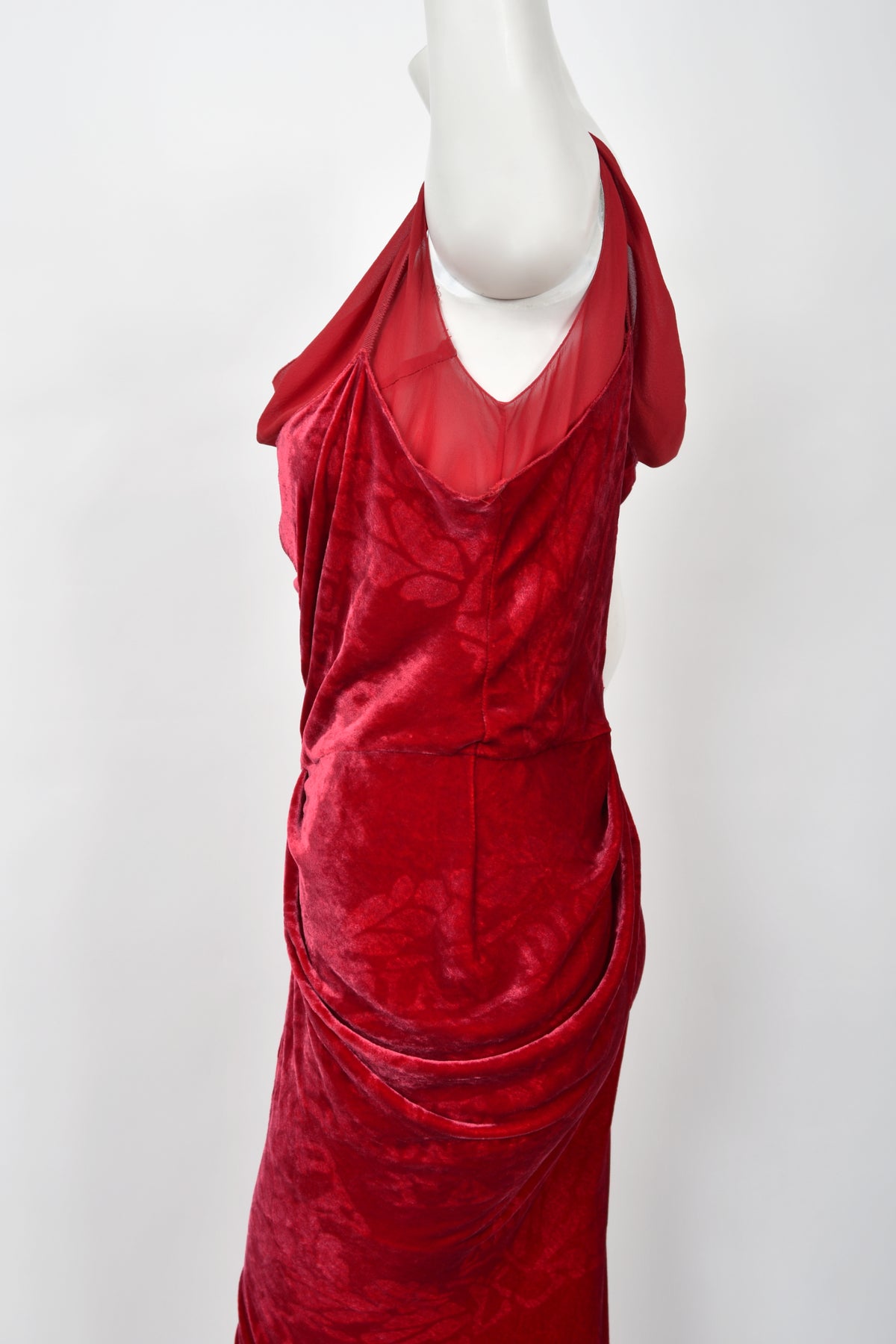 2006 Christian Dior by Galliano Ruby Red Velvet Asymmetric Draped Bias-Cut Gown