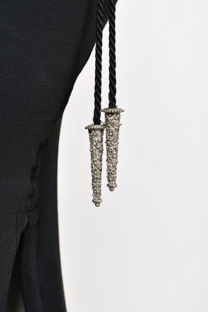 1994 Christian Dior Runway Metallic Embroidered Black Stretch Silk One-Sleeve Hourglass Dress