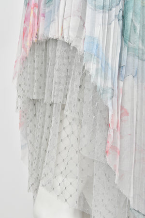 2013 Chanel by Karl Lagerfeld Pastel Floral Silk & Sheer Tulle Strapless Dress