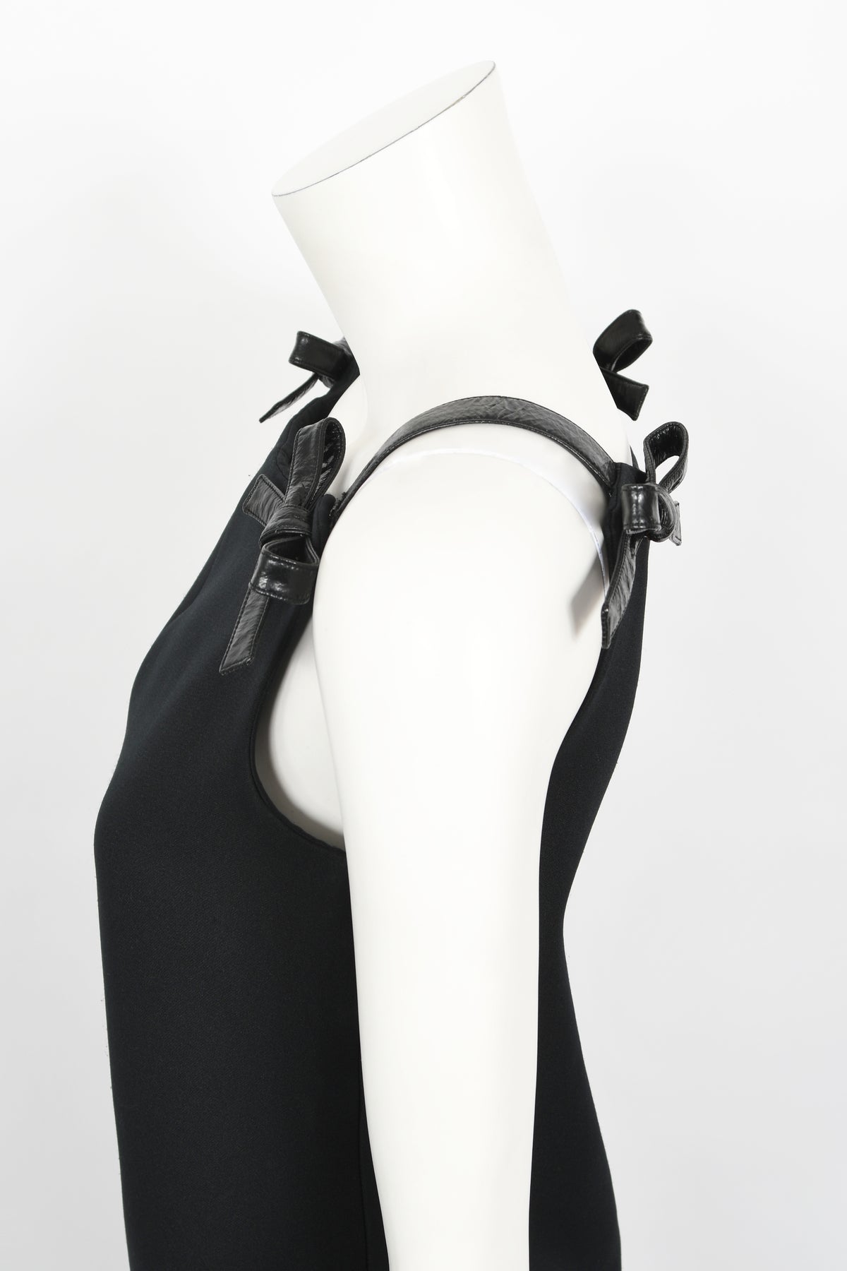 1969 André Courrèges Black Vinyl-Bows Minimalist Space-Age Mod Gown