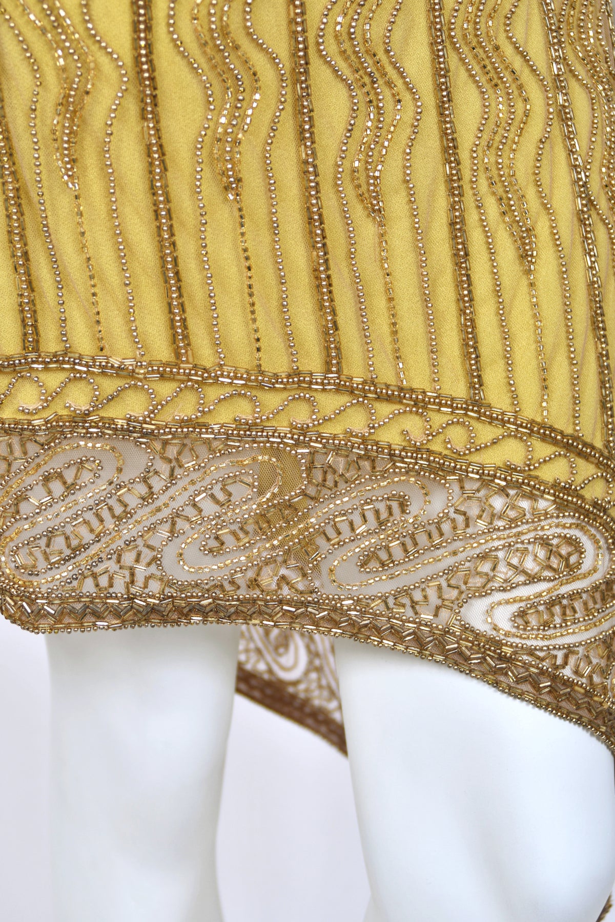 1992 Bob Mackie Runway Metallic Gold Fully-Beaded Halter High Slit 'Flapper' Dress