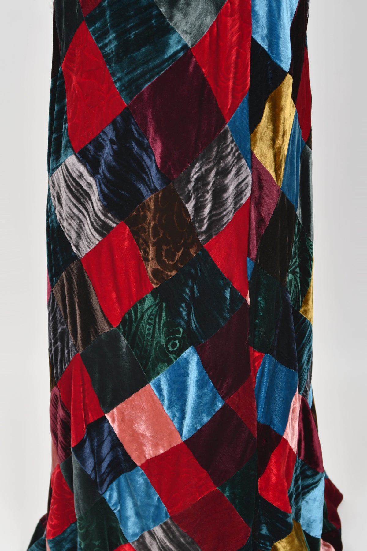 1994 Dolce &amp; Gabbana Editorial Runway Multicolored Patchwork Velvet Gown