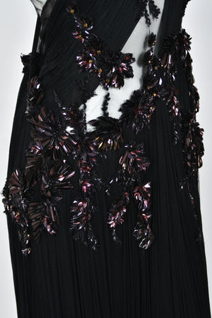 2012 Gucci Runway Editorial Heavily Embellished Sequin Sheer Black Pleated Tulle Gown