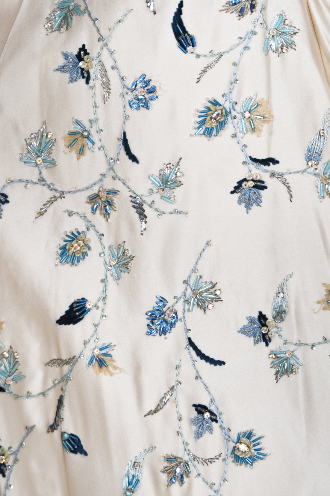 1956 Jacques Griffe Haute Couture Documented Embroidered Beaded Ivory Satin Gown