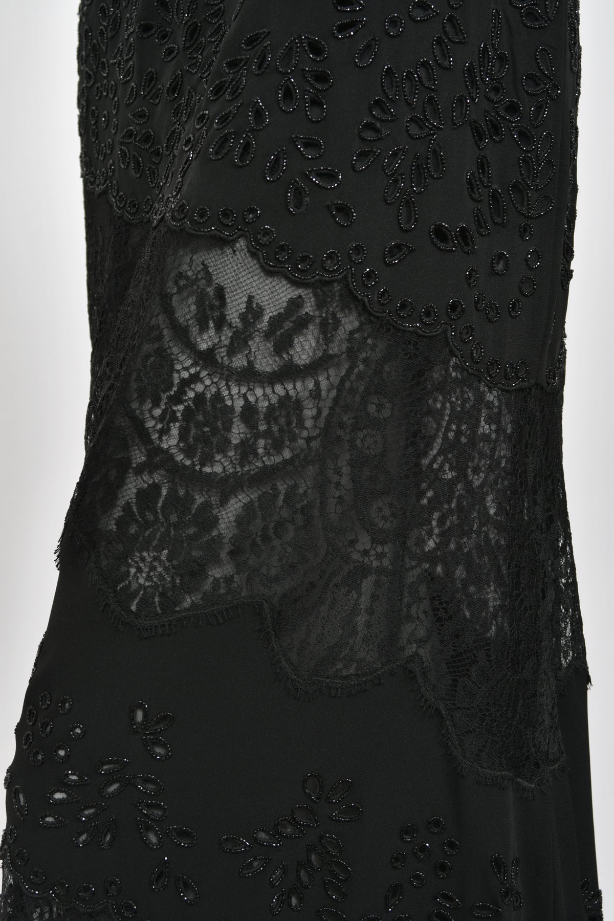 1998 Valentino Runway Black Beaded Cut-Out Silk &amp; Sheer Lace Bias-Cut Gown