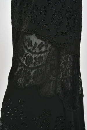 1998 Valentino Runway Black Beaded Cut-Out Silk & Sheer Lace Bias-Cut Gown