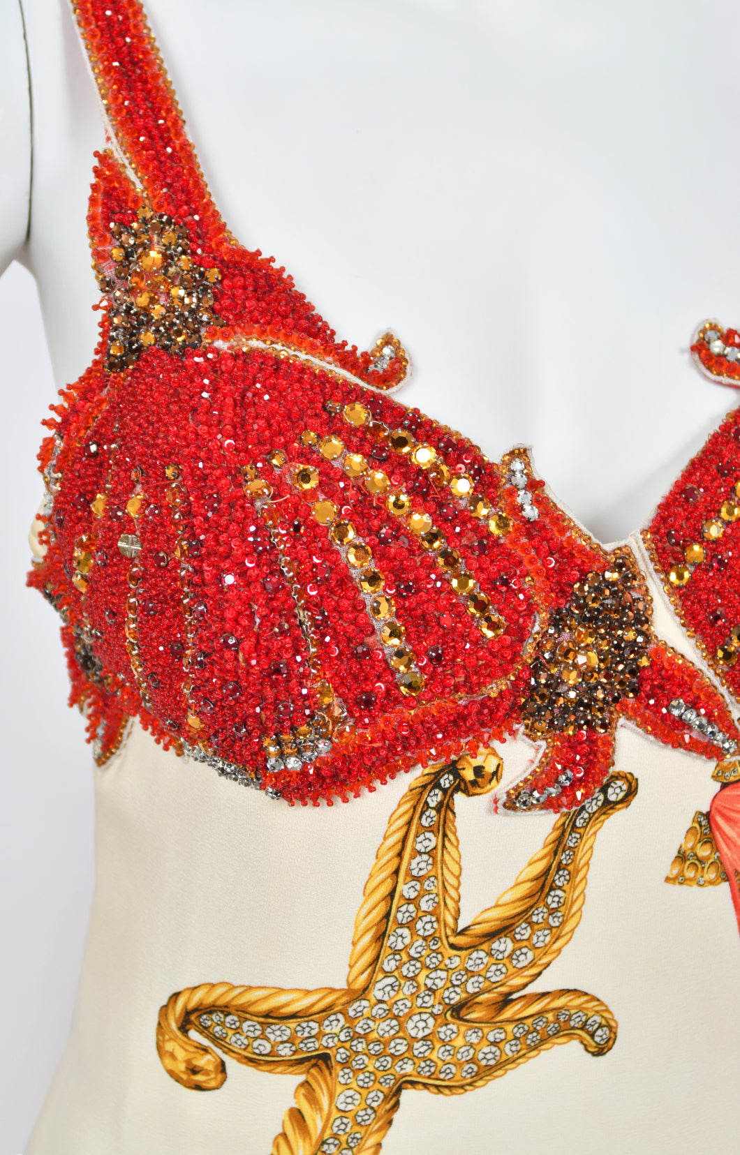 1992 Gianni Versace Iconic Crystal Beaded &#39;Seashell&#39; Print Silk Hourglass Gown