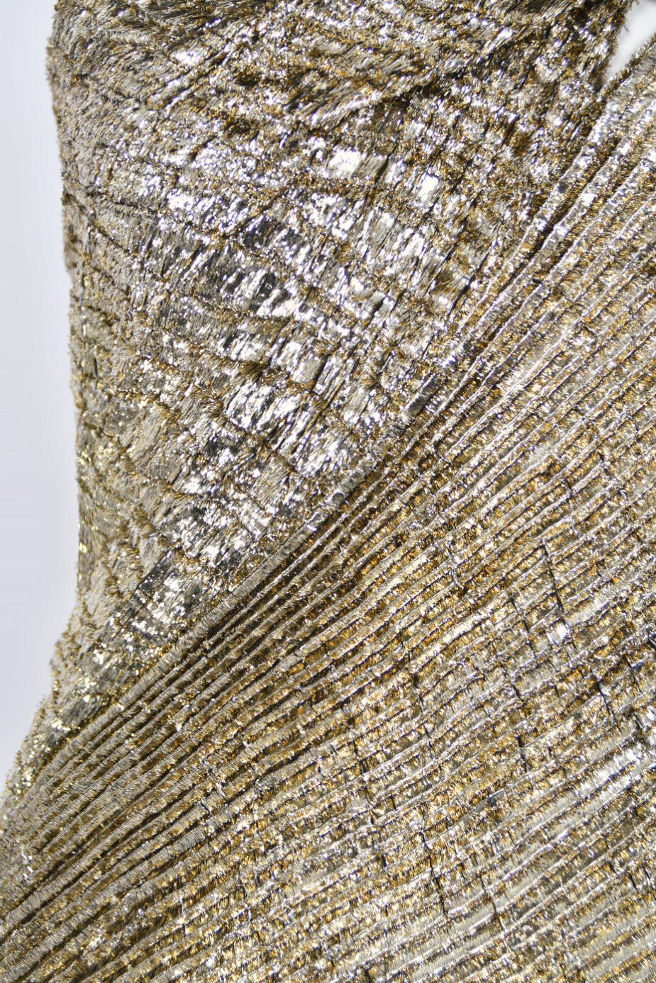 1994 Gianni Versace Couture Runway Metallic Gold Pleated Lamè High-Slit Gown