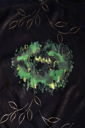 1950 Irene Lentz Couture Metallic Green & Black Floral Silk Sculpted Bustier High-Low Gown