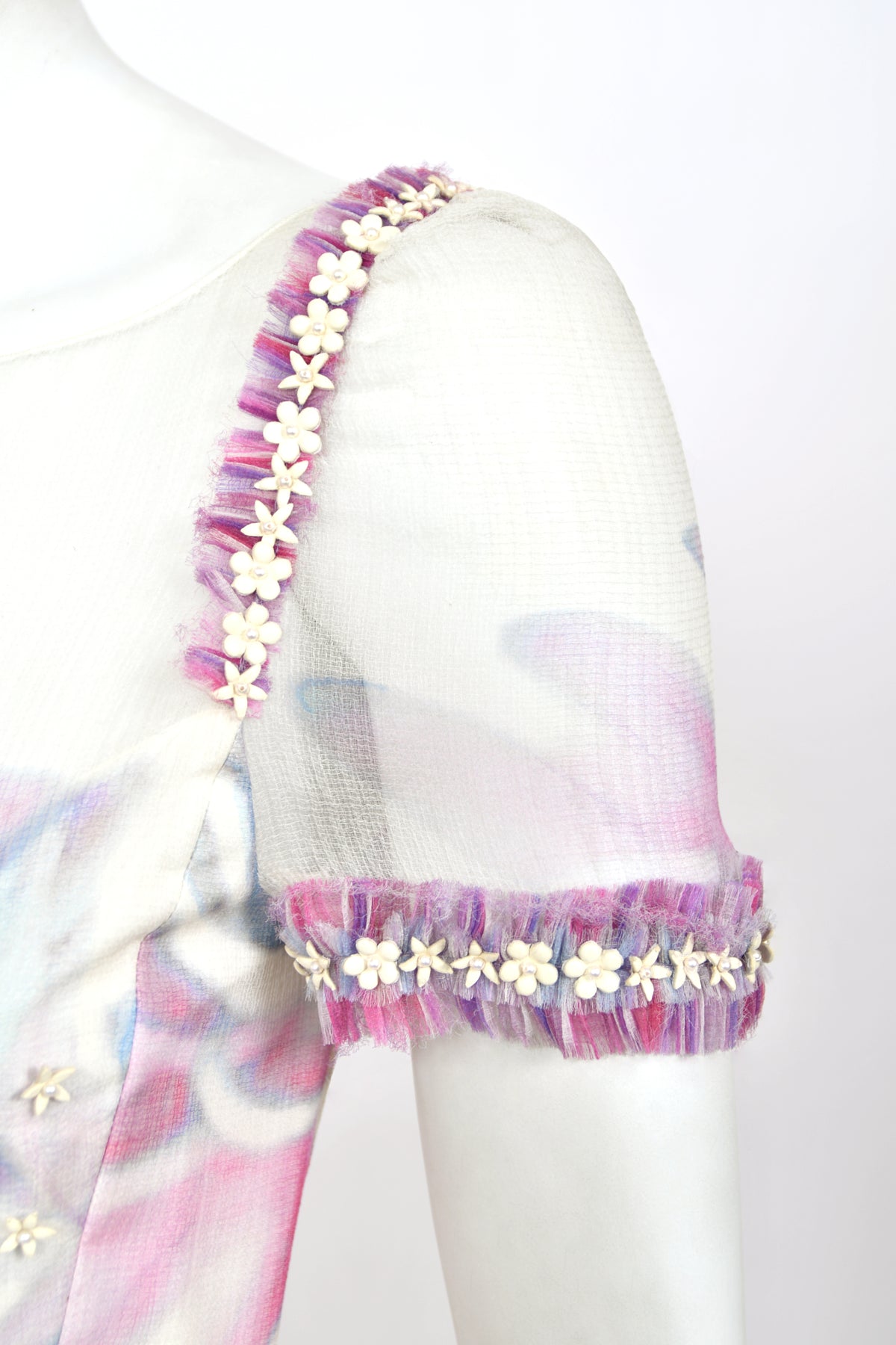 2013 Chanel by Karl Lagerfeld Cruise Collection Beaded Ivory Floral Silk Mini Dress w/Tags