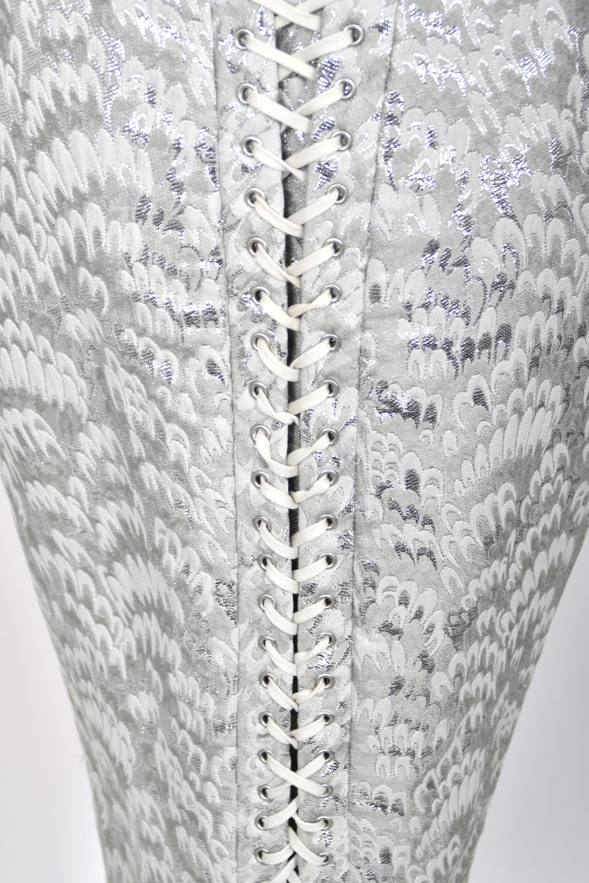 2003 Dolce &amp; Gabbana Metallic Silver Brocade Built-In Bra Hourglass Corset Dress